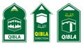 set of qibla sign for mosque or prayer room isolated. 3d Illustration. Royalty Free Stock Photo
