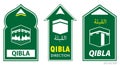 set of qibla sign for mosque or prayer room isolated. Eps.