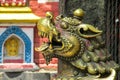 Qilin mystic asian animal guard statue in Nepali temple in Katmandu