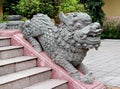 Qilin small dragon statue at temple stairs Royalty Free Stock Photo