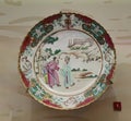 Qing Daoguang Antique Guangcai Goldsborough Arms Porcelain Plate Painting Three Kingdoms Ceramic Dish Royalty Free Stock Photo