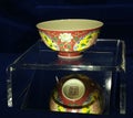 Qing Dynasty Kangxi Delft Ceramic Chinese Porcelain Bowl Pottery Red-ground Painted Enamel with peony in medallions decorations