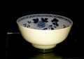 Qing Dynasty Qianlong Delft Ceramic Chinese Porcelain Pottery Yellowish Glazed Bowl with Blue-and-White Floral Patterns Royalty Free Stock Photo