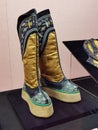 Qing Emperor Kangxi China Stately Demeanour Yellow Boots Empress Costumes Palace Museum Embroidered Phoenix Motifs Knot Stitch