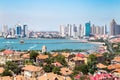 Qingdao Bay with Zhanqiao Pier seen from the XiaoYuShan park, Qingdao