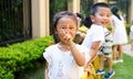 Qingyuan, China - June 23, 2016: Chinese young kids outdoors on the playground