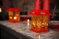 Lanterns on the temple altar for Moon Goddess Worship during the Mid-Autumn festival