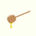 Honey dipper icon. Wooden stick with flowing honey drop.