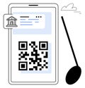 QR code with banking details on a mobile screen and a stylized spoon beside it Royalty Free Stock Photo