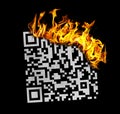 QR code barcode burning, on black Royalty Free Stock Photo