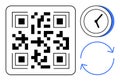 QR Code with Clock and Arrows Representing Scanning, Time Management, and Continuous Process Royalty Free Stock Photo