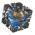 QR code cube with Earth Globe inside, 3D rendering