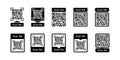 Qr code frame vector set. Scan me phone tag. Barcode smartphone id icon. Cellphone qrcode banner. Mobile payment and identity
