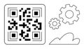 QR Code with Gears and Cloud Representing Technology and Digital Integration Royalty Free Stock Photo