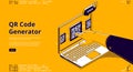 Qr code generator isometric landing page, banner