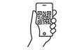 QR code hand smartphone icon line , scan symbol isolated. Vector Design element illustration Royalty Free Stock Photo