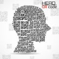 QR code head. Silhouette human head with qr code. Technology concept