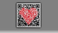 Qr code with a heart in the middle on a gray background.