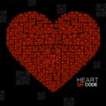 QR code heart. Silhouette heart with qr code. Technology concept