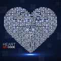 QR code heart. Silhouette heart with qr code. Technology concept