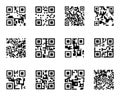 Qr code icon collection in black. Scan me code template. Digital scanning qr code. QR code sample for smartphone scanning.