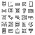 QR code icons set, outline style