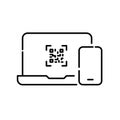 Qr-code on laptop and smartphone. Cross-device links. Pixel perfect, editable stroke