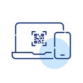 Qr-code on laptop and smartphone. Cross-device links. Pixel perfect icon