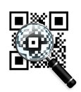 Qr code with magnifying glass isolated over white