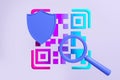 QR code with magnifying glass and mockup security shield Royalty Free Stock Photo