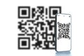 Qr code mobile. Digital mobile smart phone with qr code scanner on smartphone screen for online pay, scan barcode