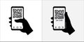 QR code mobile phone scan illustration. Hand holding phone scanning QR code for payment and order illustration. Quick response