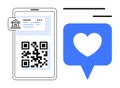 QR Code Payment and Mobile Notification with Heart Symbol for Financial Transactions Royalty Free Stock Photo
