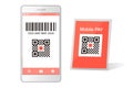 Qr code payment Smartphone app cashless technology concept vector illustration design image. digital pay without money.