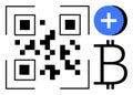 QR Code Payment System with Bitcoin Symbol and Digital Plus Icon for Cryptocurrency Transactions Royalty Free Stock Photo