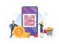 QR code payment vector illustration concept, people use smartphone and scan qr code for payment and everything, can use