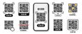 QR code, Quick Response code. QR code templates frames. Scan me, scanning tags of QR code. Set of templates for payment, link,