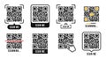 QR code, Quick Response code. QR code templates frames. Scan me, scanning tags of QR code. Set of templates for payment, link,