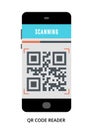 QR Code Reader concept on black smartphone with different user interface elements
