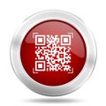 QR code red glossy vector icon, business concept silver metallic round web button Royalty Free Stock Photo