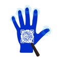 Qr code in scan hand with magnifying glass - vecto Royalty Free Stock Photo