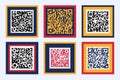 QR code scan icon set for smartphone scanning, marketing, mobile app. Collection of modern colourful QR codes