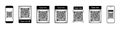 QR code for scan with mobile. Icons of barcode for phone scanner. Digital bar of logo with scan to me. Black qrcode for pay on Royalty Free Stock Photo