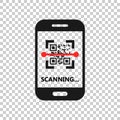 Qr code scan phone icon in transparent style. Scanner in smartphone vector illustration on isolated background. Barcode business