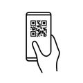 QR code scan phone mobile pay app. Smartphone qr scan code vector application symbol.