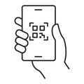 QR Code Scanner App. Smartphone with QR Code. Handheld Code Reader. Scan and Decode Icon