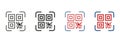 QR Code Scanner Line and Silhouette Icon Set. Instruction to Get Info. Technology Application for Identification Product