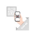 QR code scanning or capture mobile phone. Scan me. Read bar code, mobility, generating app, coding. Icon recognition or reading qr