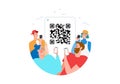 Qr code scanning concept with people scan code using smartphone for payment flat vector illustration. Hand with pnone and scanning Royalty Free Stock Photo