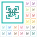 QR code scanning flat color icons with quadrant frames
